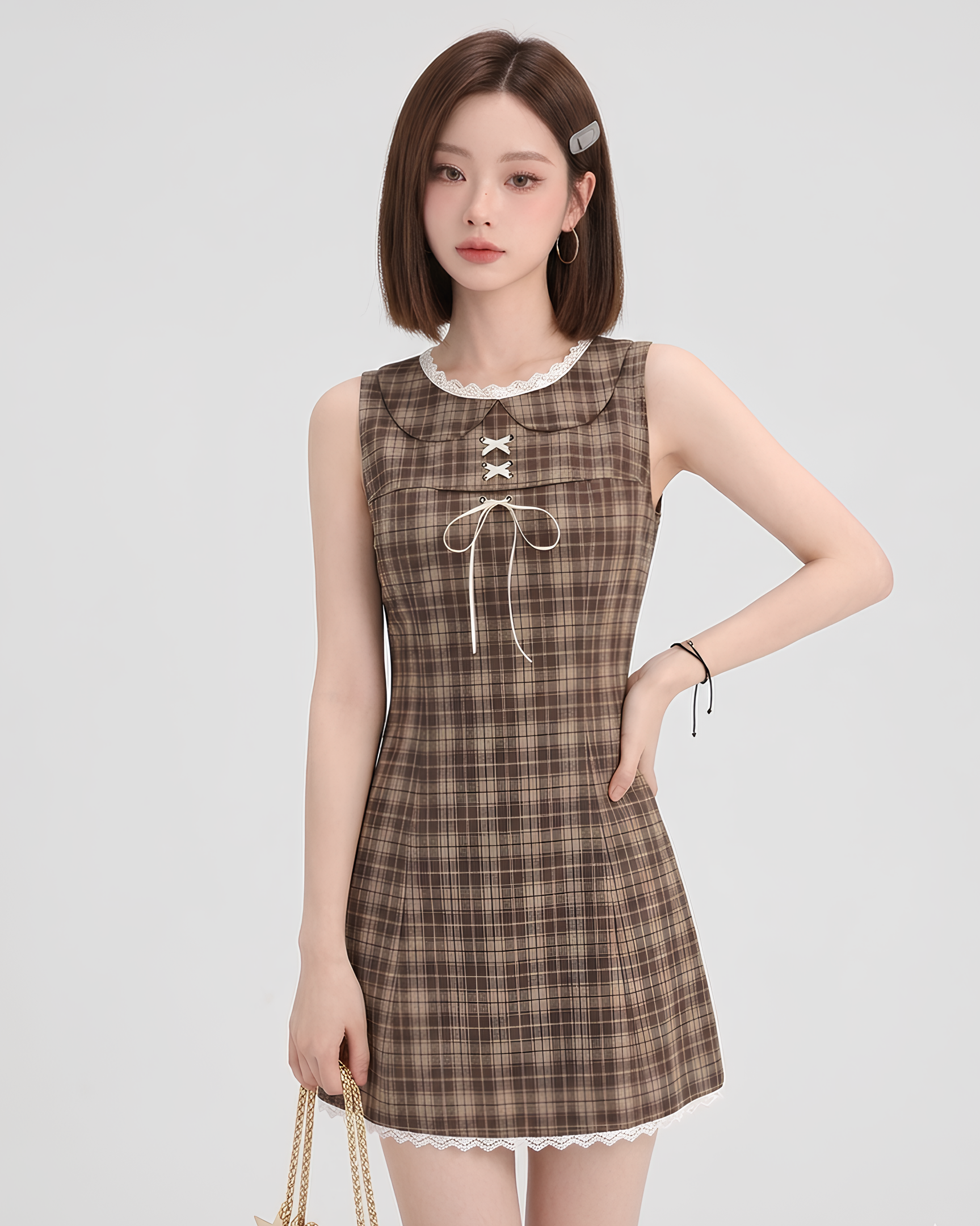 ガーリーレースリボンチェックミニワンピース Mc 843 – micury