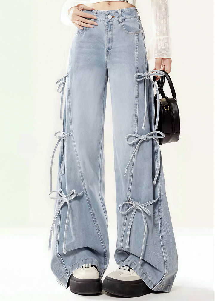 リボンレースアップ ワイドデニムパンツ Mc 739