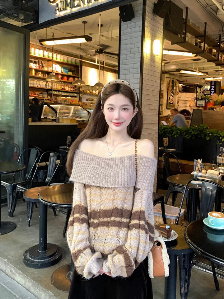 ベルト付きオフショルダーニットプルオーバー　Mc 567