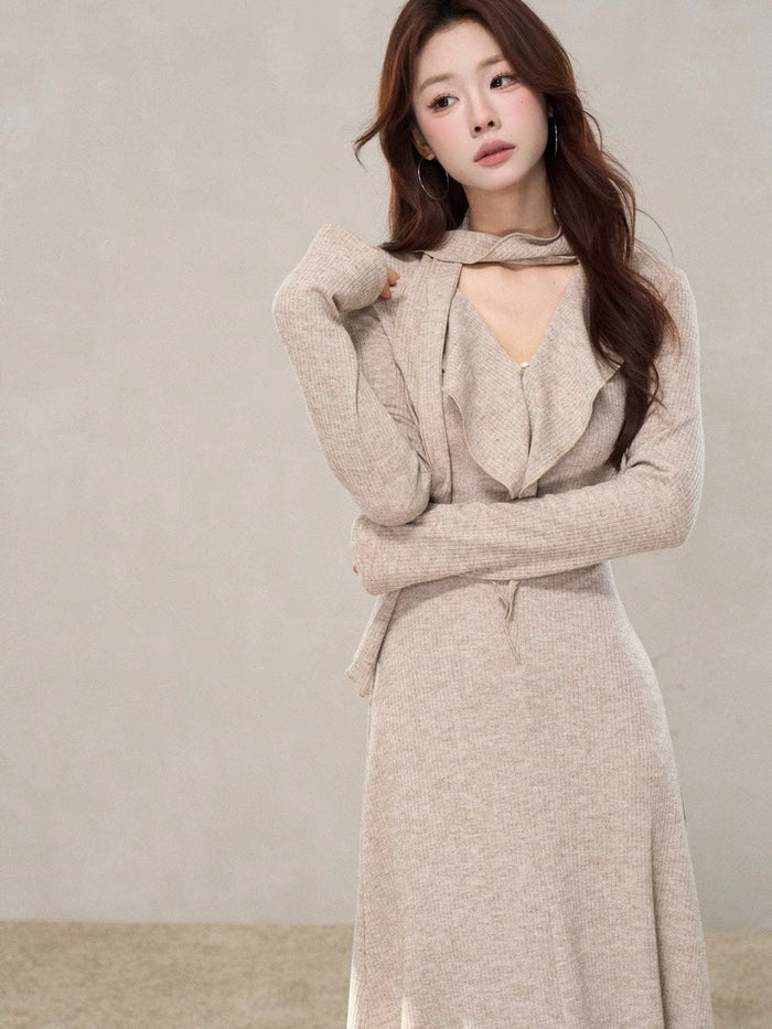 ラッフルスカーフデザインロングワンピース　Mc 580