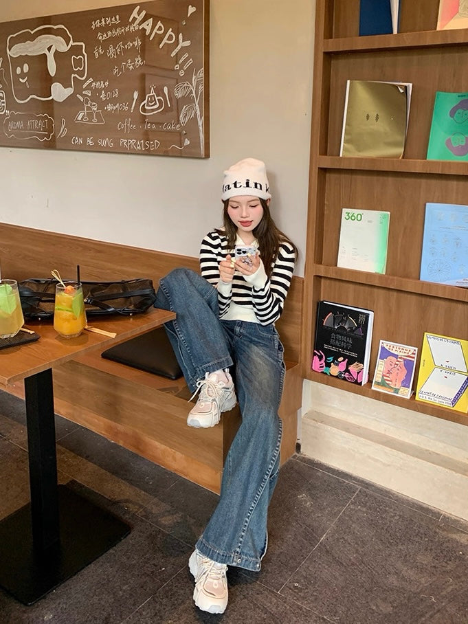 ボーダーカラーニットフーディ Mc 564