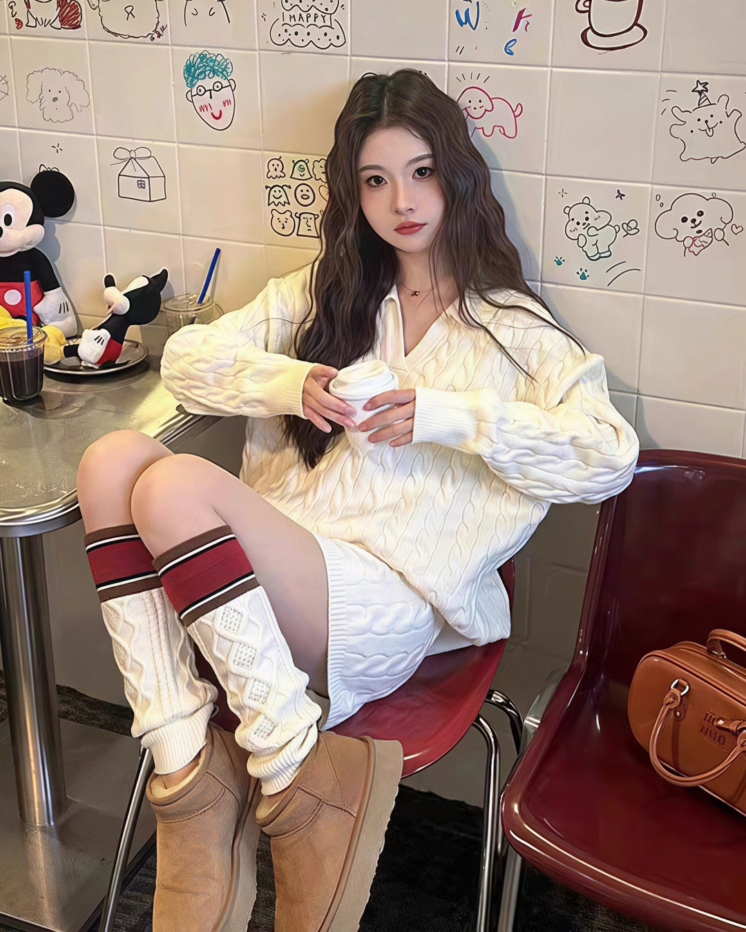 ポロ襟ツイストニット×ショートパンツセットアップ Mc 208