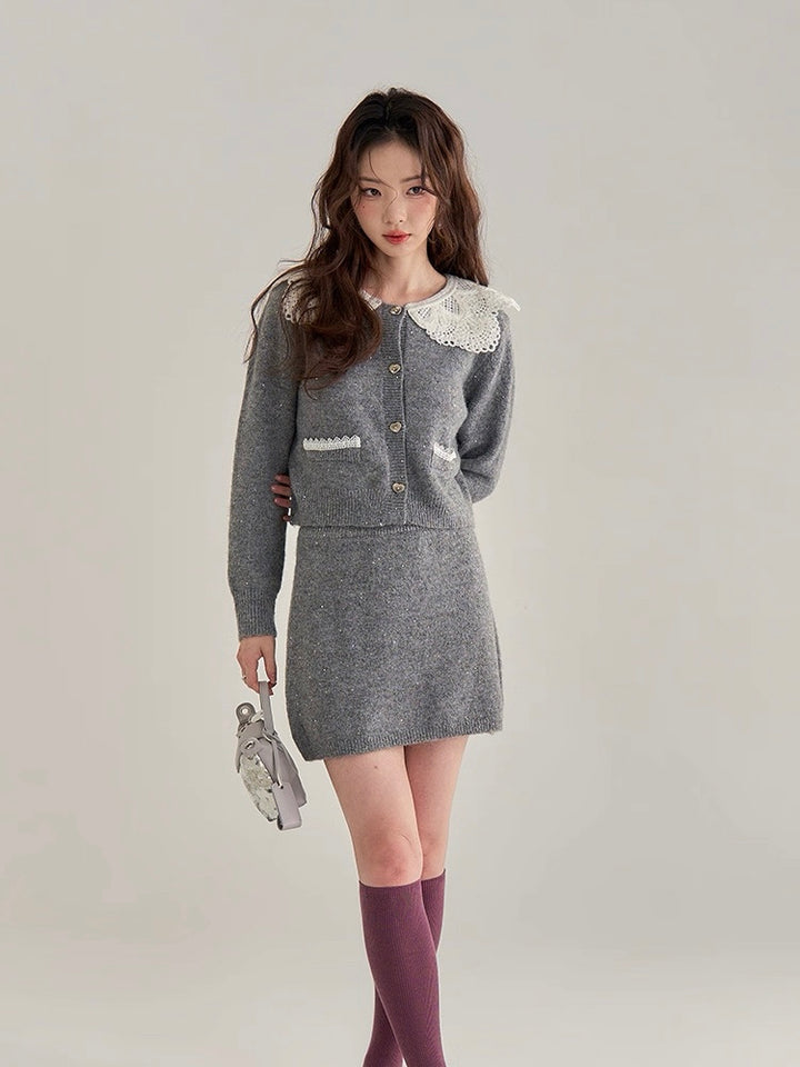 レースカラーニットセットアップ　Mc 562