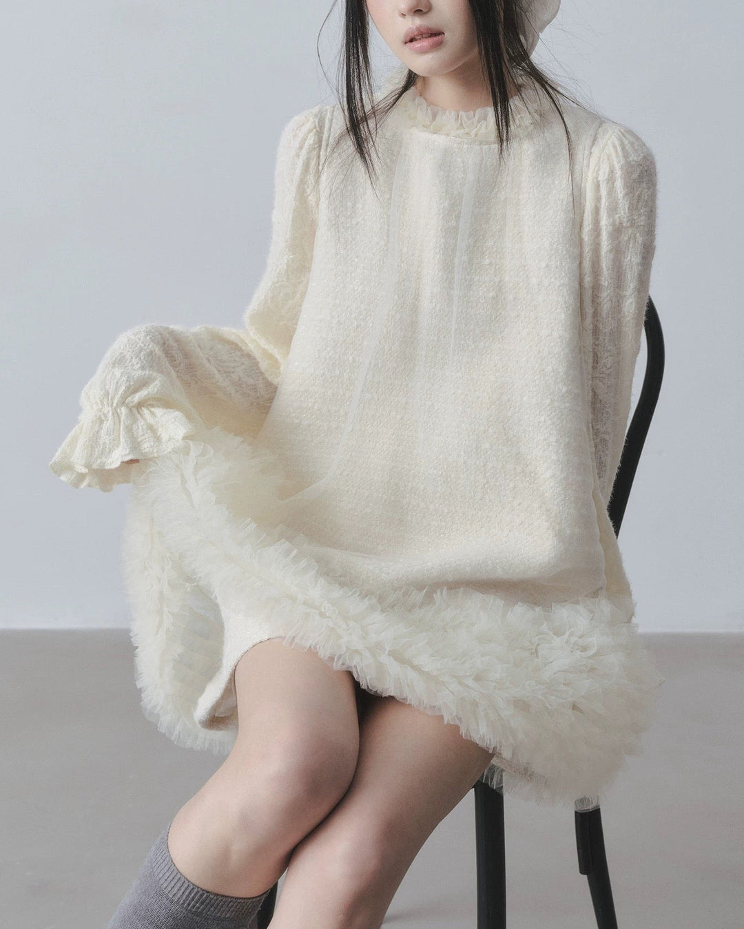 チュールフリルツイードワンピース　Mc 689