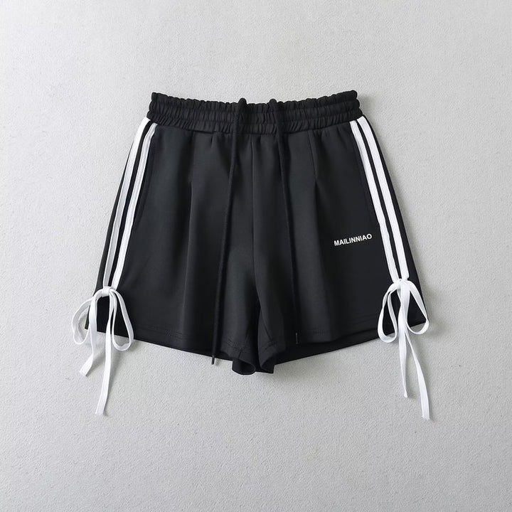ロゴ刺繍配色サイドラインリボンスウェットショートパンツ　Mc 174