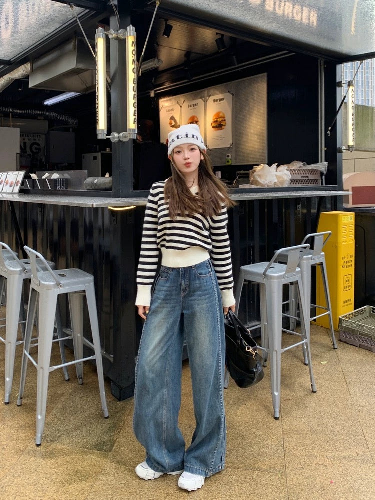 ボーダーカラーニットフーディ Mc 564