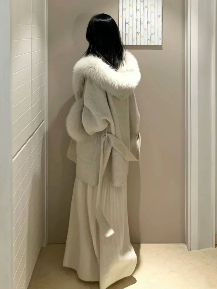 ベルト付きフードファーウールコート Mc 594