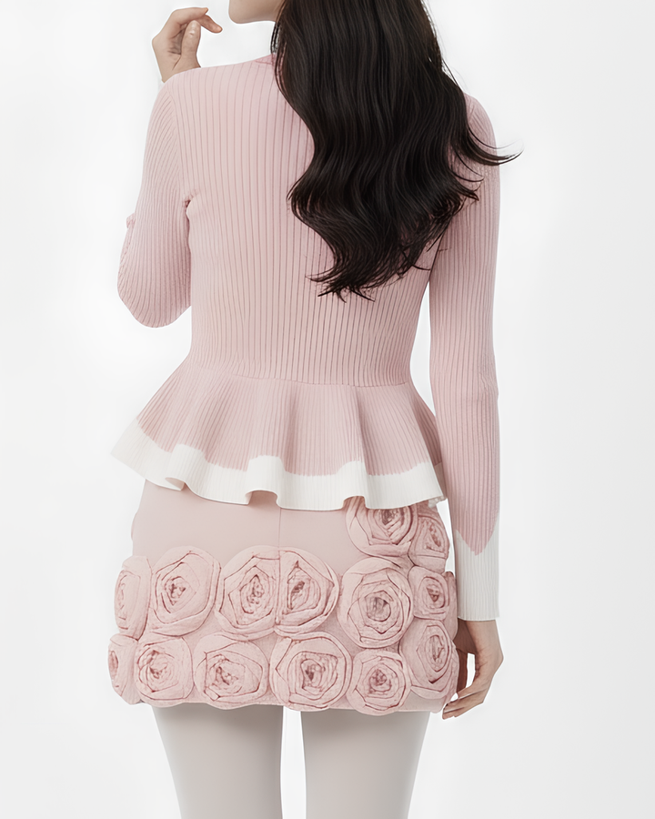 バイカラーフリルペプラムリブトップス Mc 731