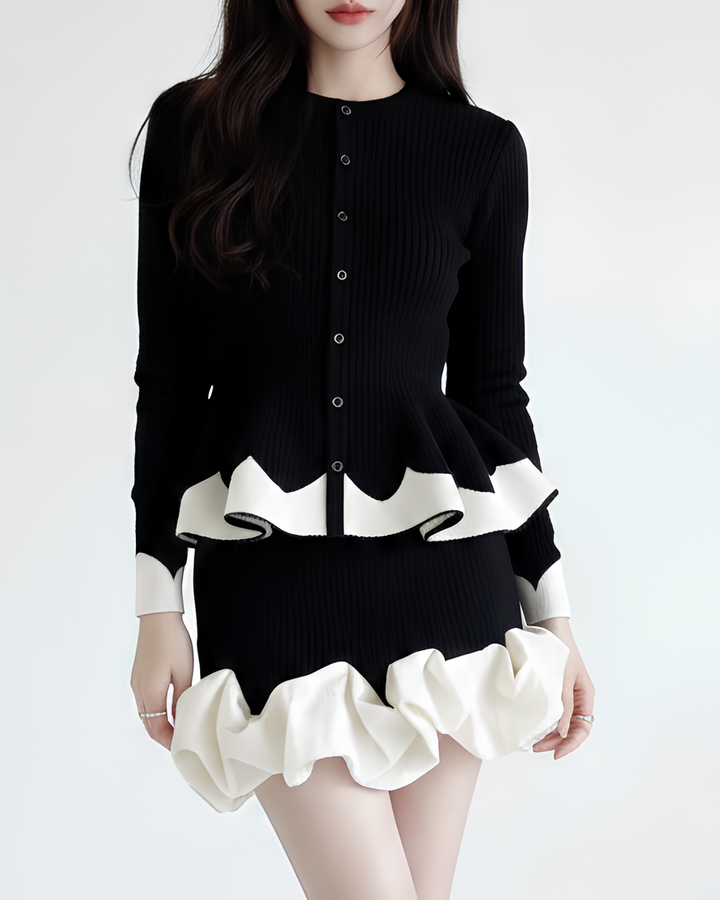 バイカラーフリルペプラムリブトップス Mc 731