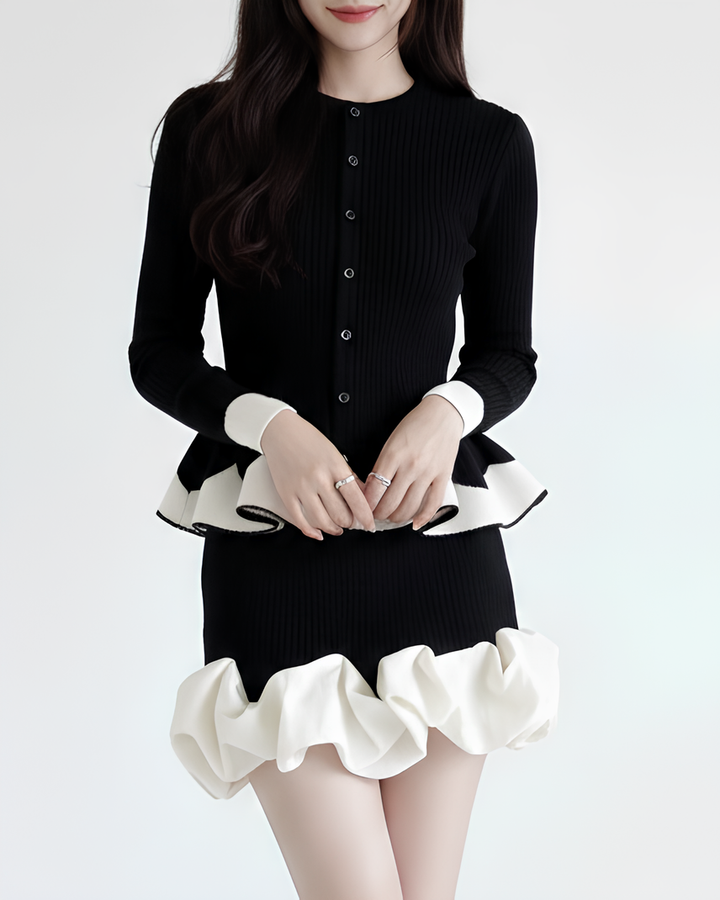 バイカラーフリルペプラムリブトップス Mc 731