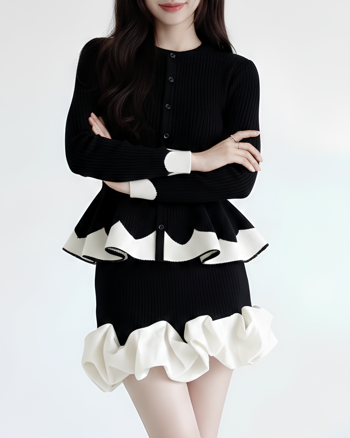 バイカラーフリルペプラムリブトップス Mc 731