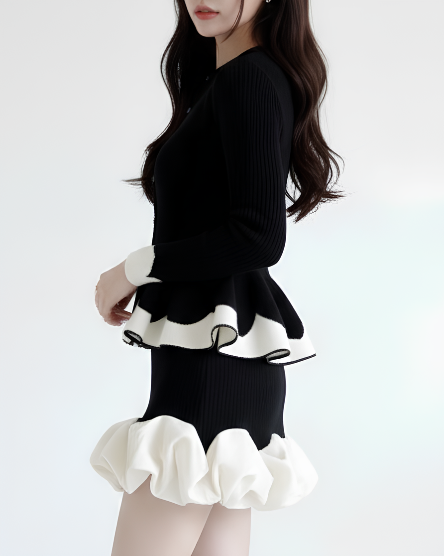 バイカラーフリルペプラムリブトップス Mc 731