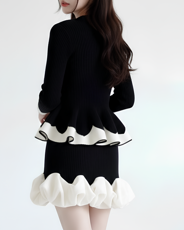 バイカラーフリルペプラムリブトップス Mc 731