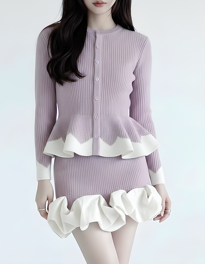 バイカラーフリルペプラムリブトップス Mc 731