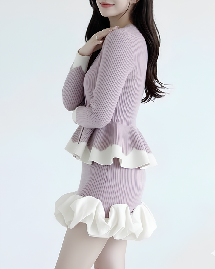 バイカラーフリルペプラムリブトップス Mc 731