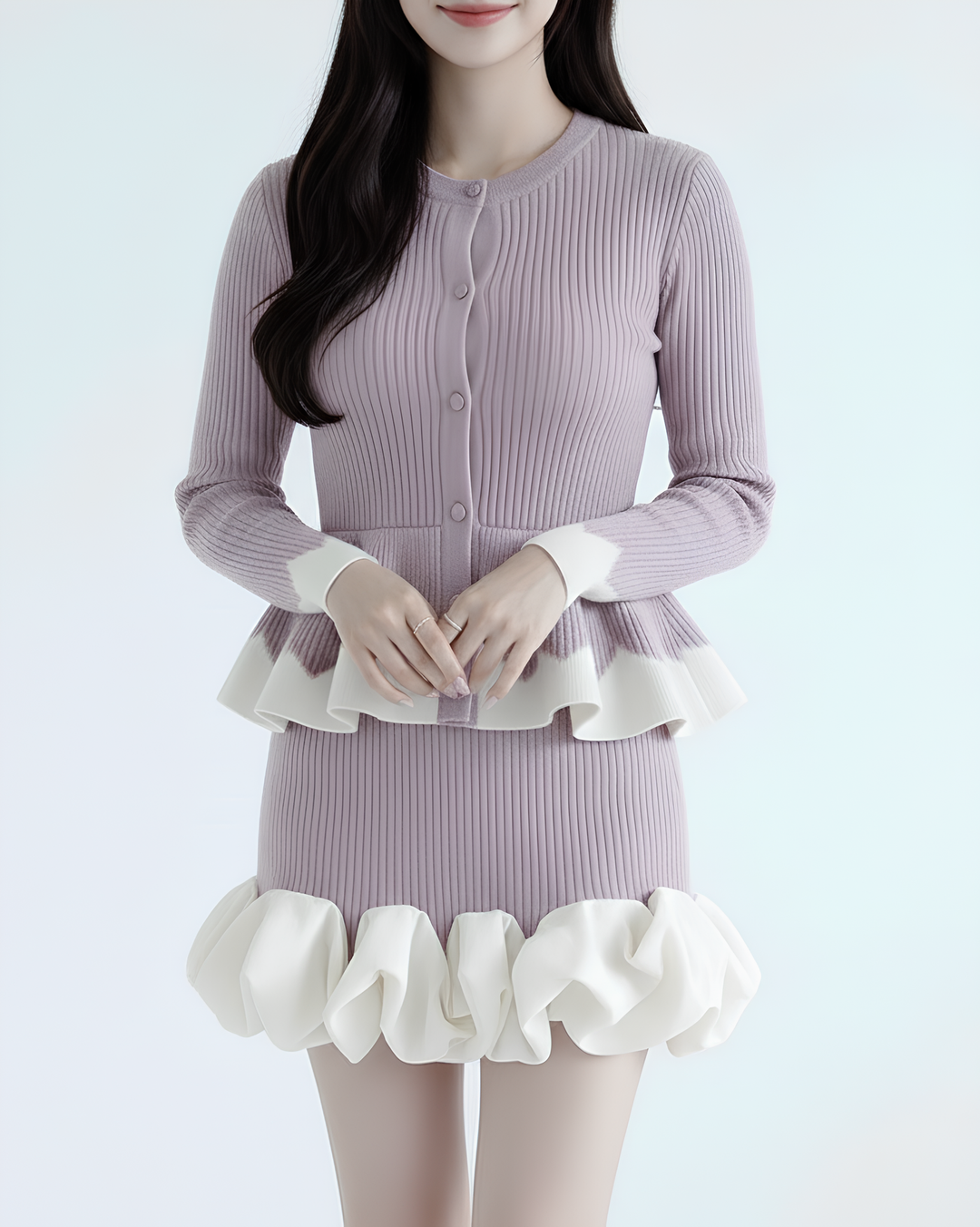 バイカラーフリルペプラムリブトップス Mc 731