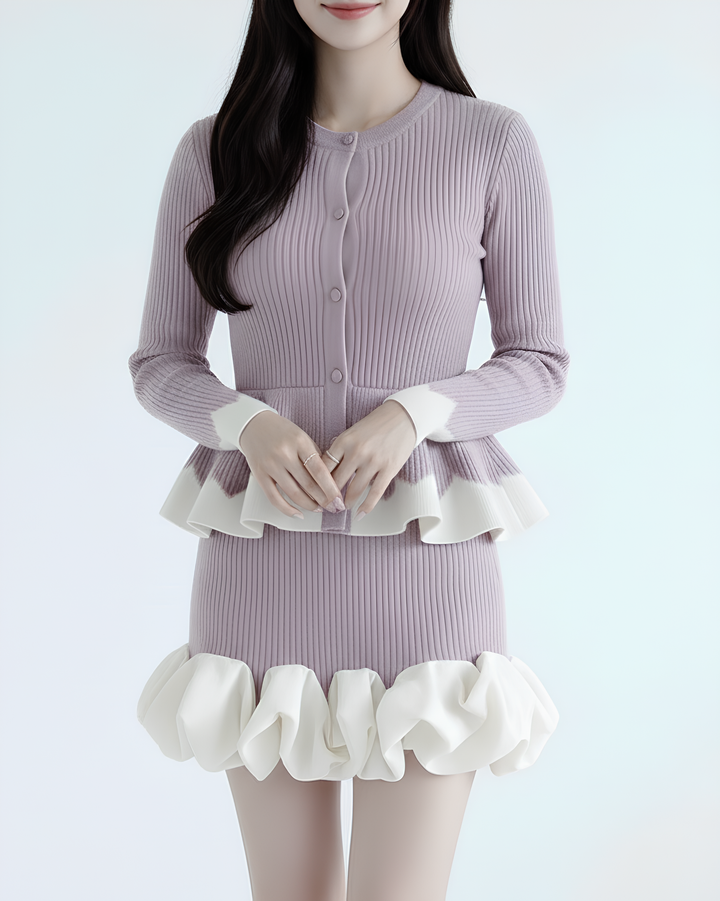 バイカラーフリルペプラムリブトップス Mc 731