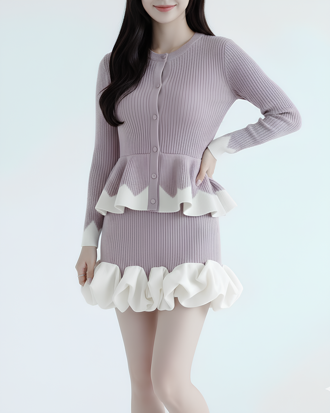 バイカラーフリルペプラムリブトップス Mc 731