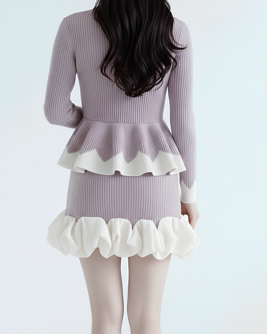 バイカラーフリルペプラムリブトップス Mc 731