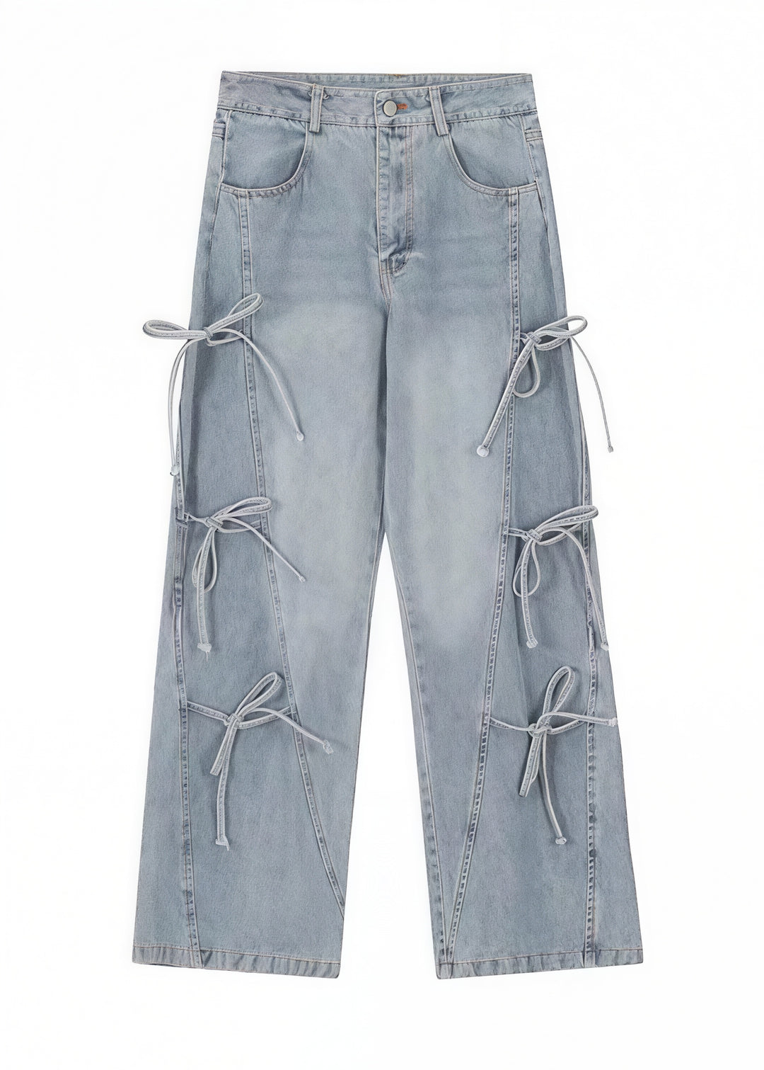 リボンレースアップ ワイドデニムパンツ Mc 739