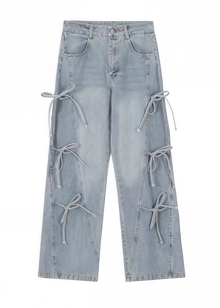 リボンレースアップ ワイドデニムパンツ Mc 739