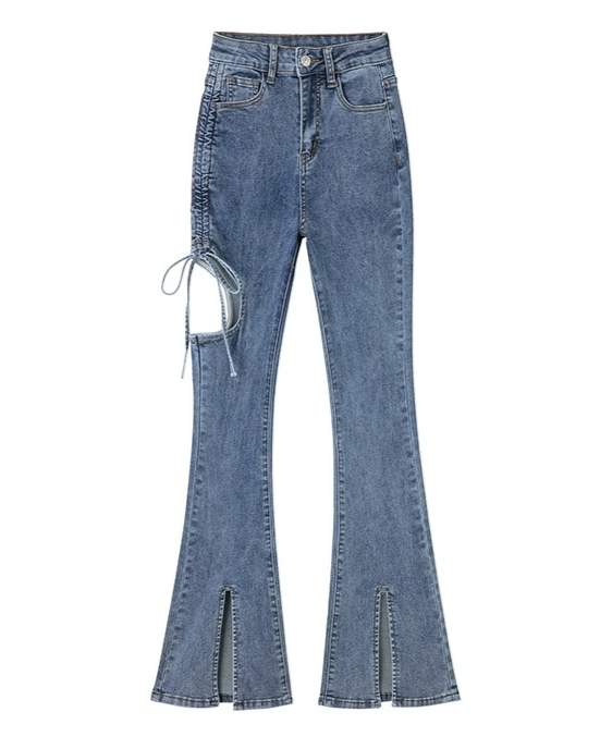 レイヤーカットリボンフレアデニムパンツ Mc 182