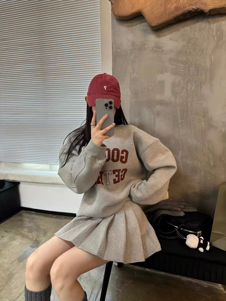 ロゴスウェット×プリーツスカートセットアップ Mc 590