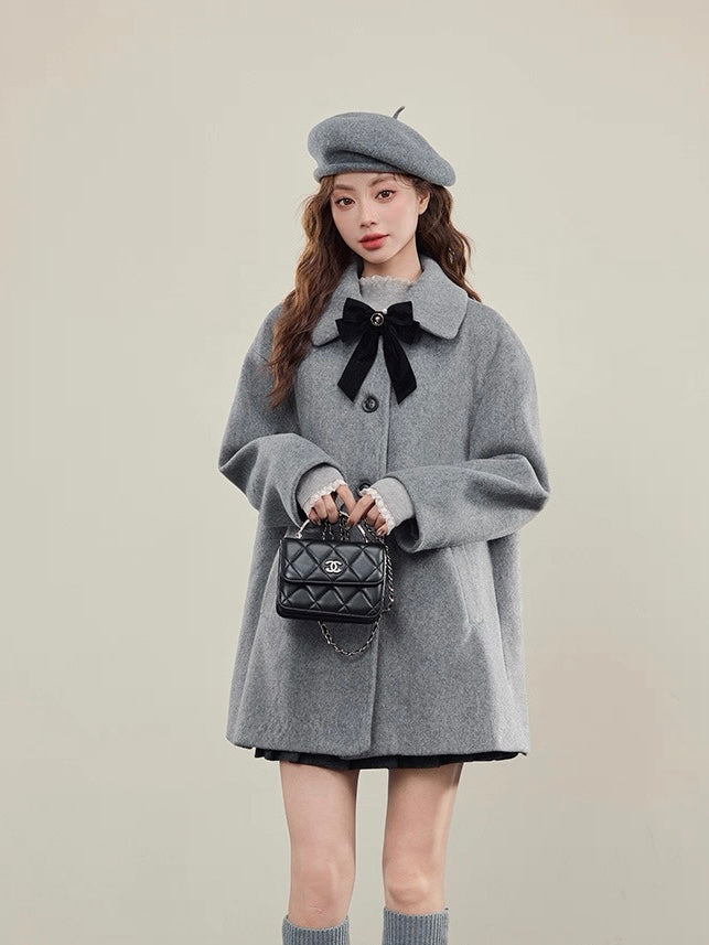 Aラインフェミニンリボンウールコート Mc 548