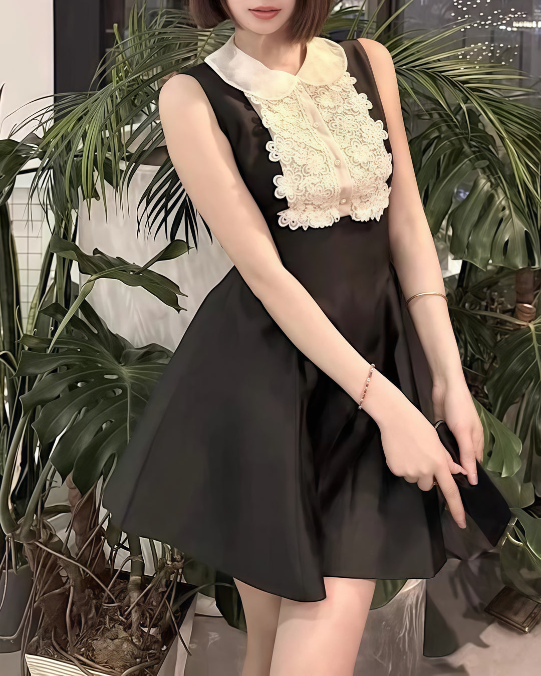フラワーレースフレアミニワンピース　Mc　413