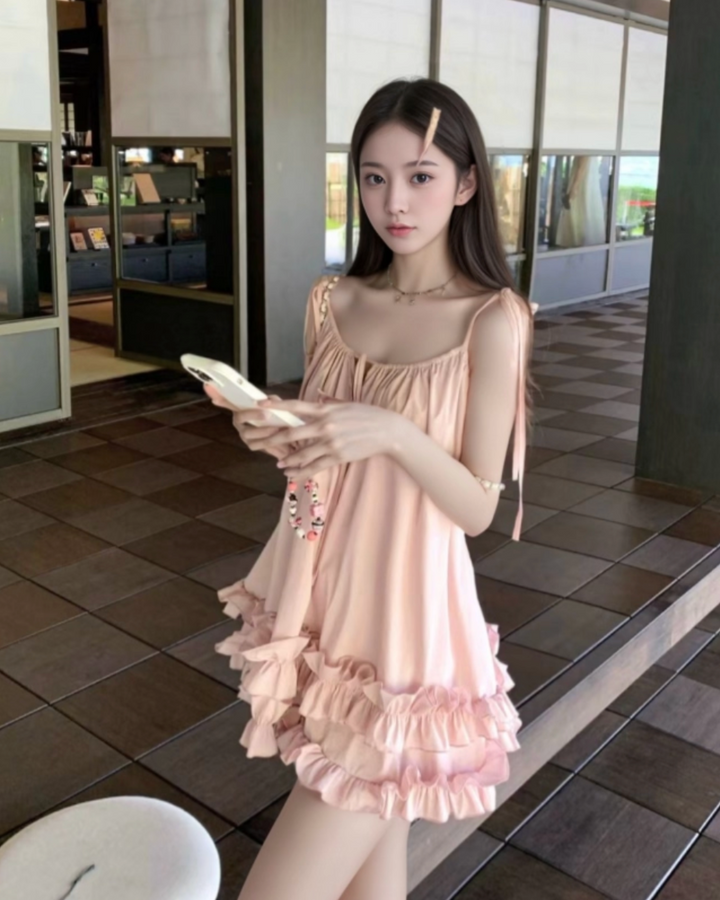 レースアップフリルキャミミニワンピース Mc 428