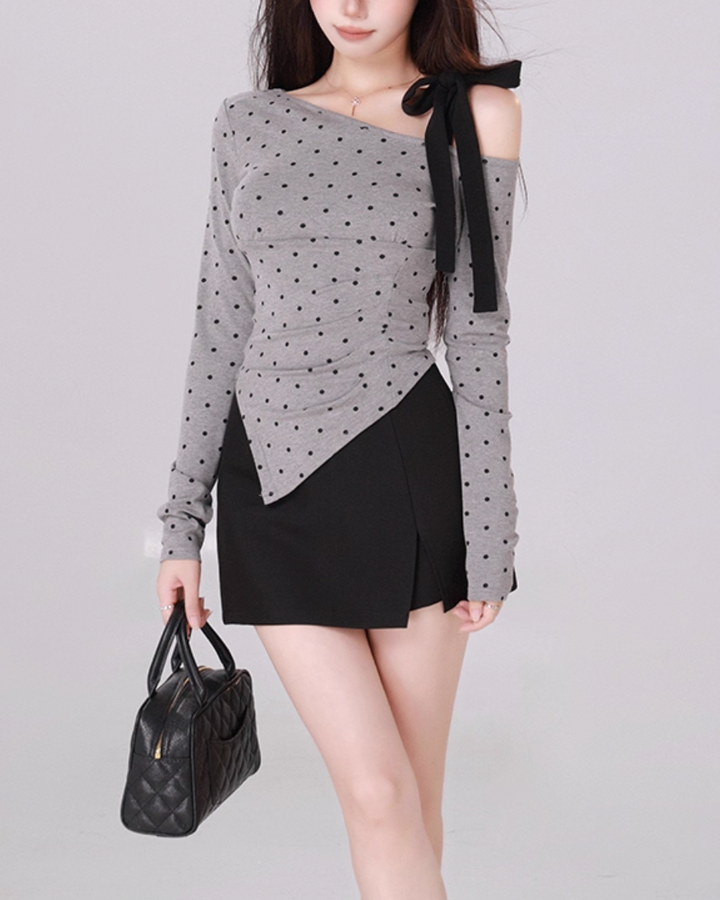 ワンショルアシメリボンドットトップス Mc 295