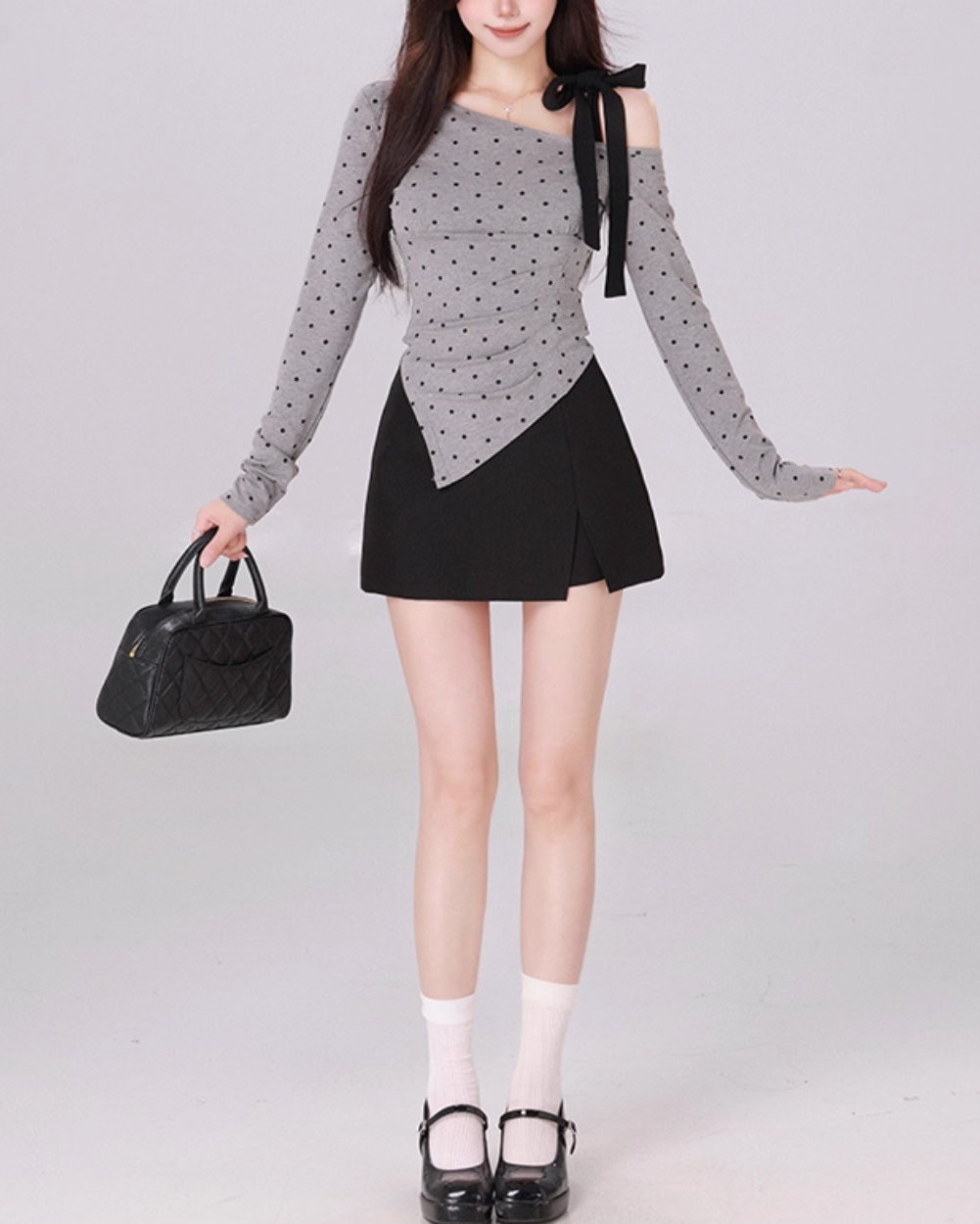 ワンショルアシメリボンドットトップス Mc 295