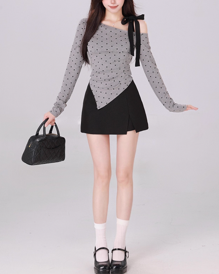 ワンショルアシメリボンドットトップス Mc 295