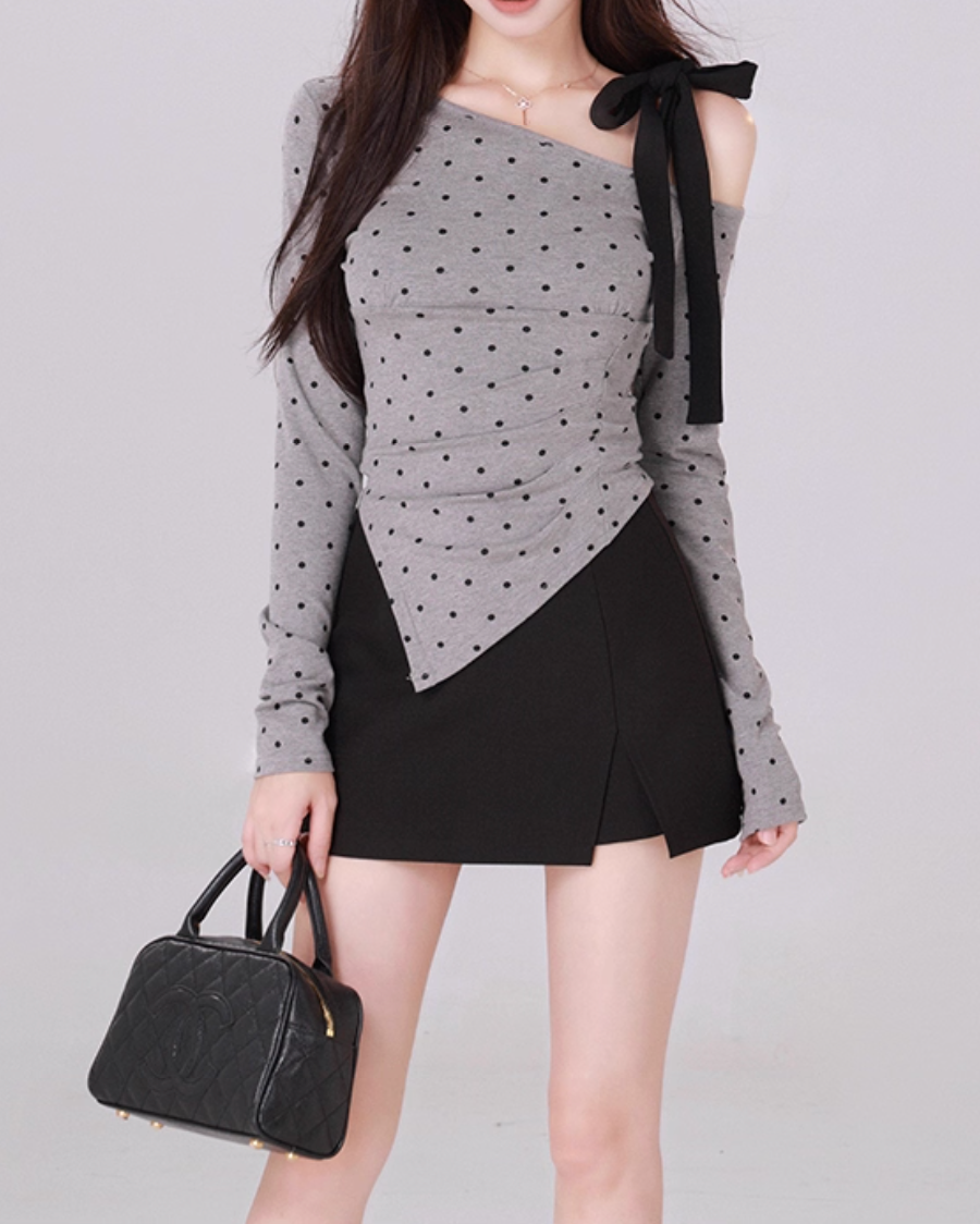 ワンショルアシメリボンドットトップス Mc 295