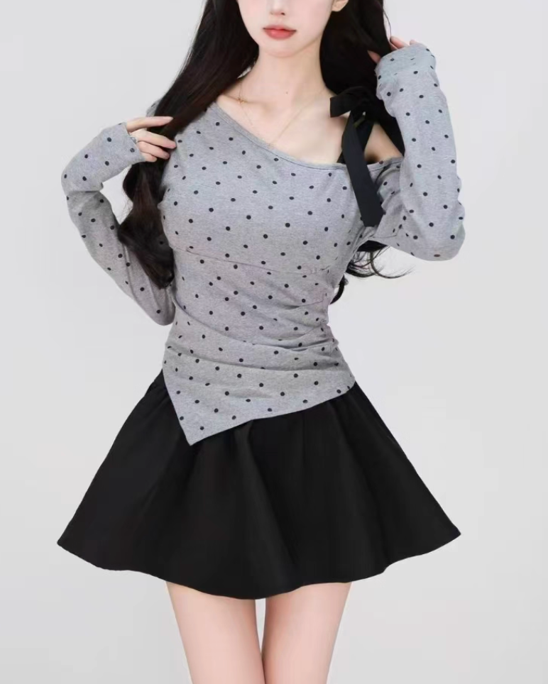 ワンショルアシメリボンドットトップス Mc 295