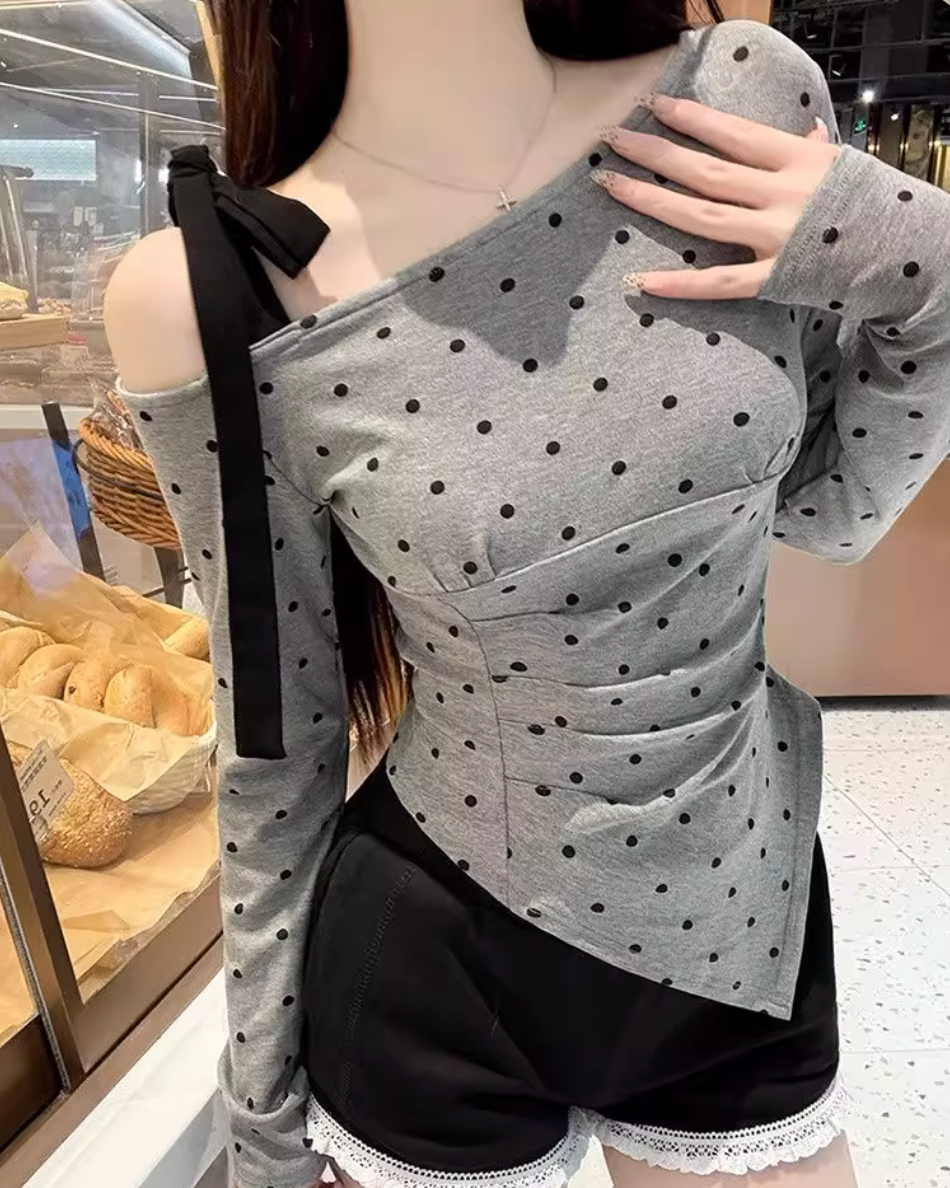 ワンショルアシメリボンドットトップス Mc 295