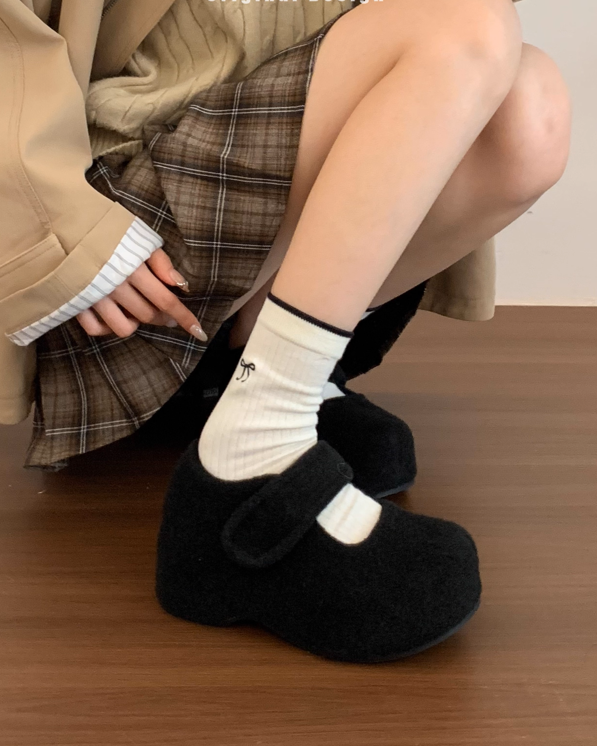 フェイクウール厚底メリージェーン Mc 598