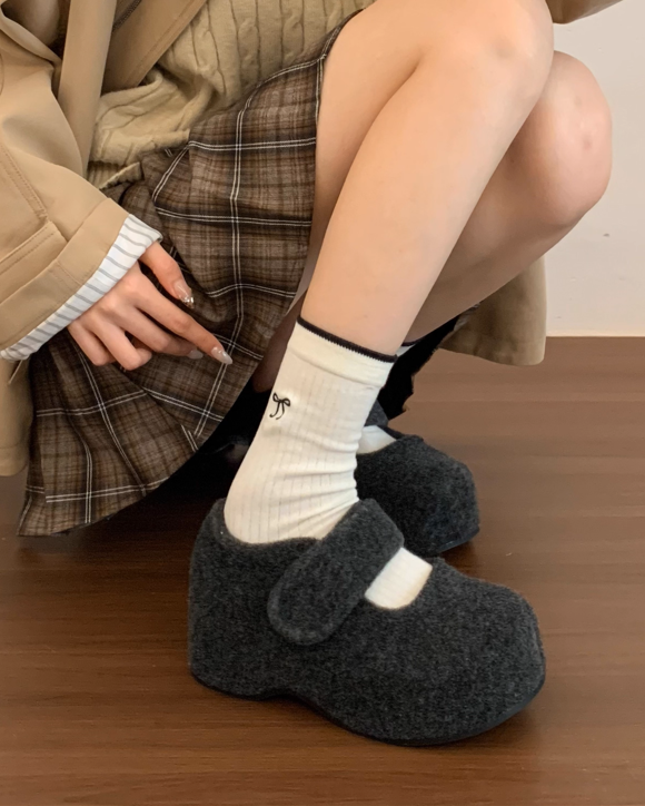 フェイクウール厚底メリージェーン Mc 598