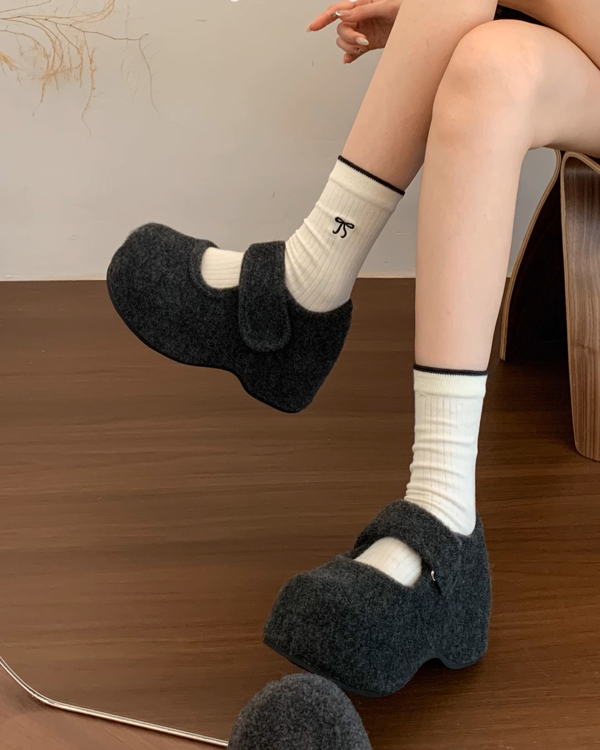 フェイクウール厚底メリージェーン Mc 598