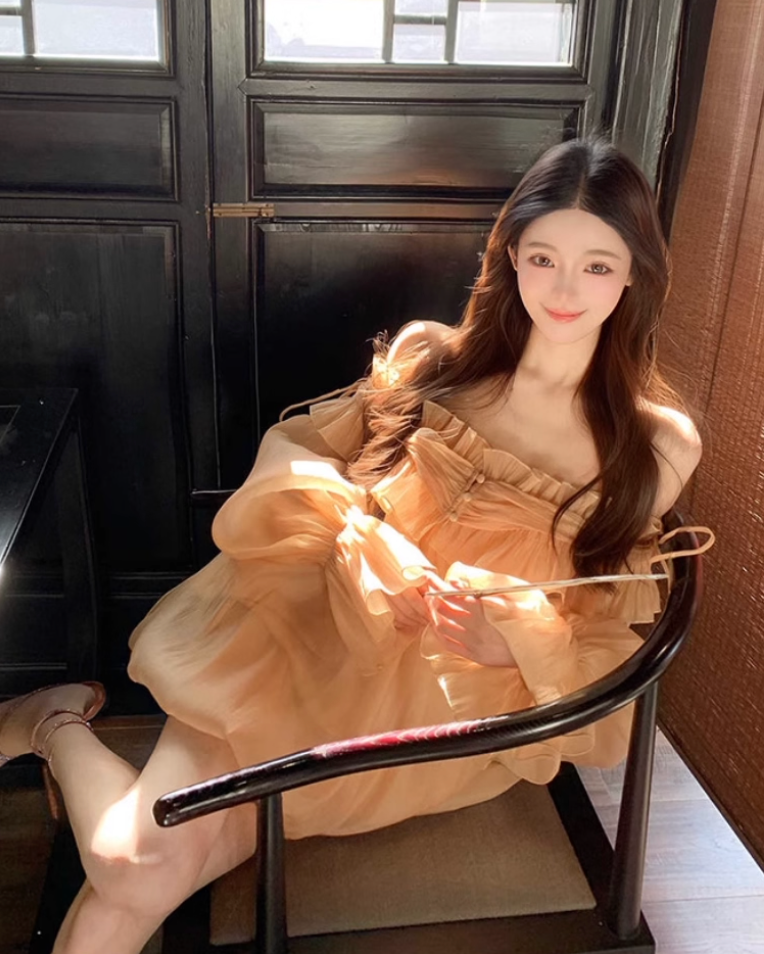 オフショルダーキャンディースリーブシフォンブラウス Mc 397