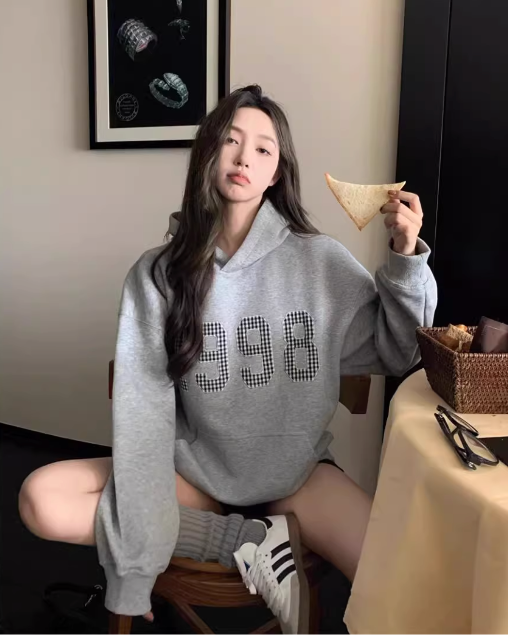 ギンガムステッチロゴプリントパーカー Mc 305