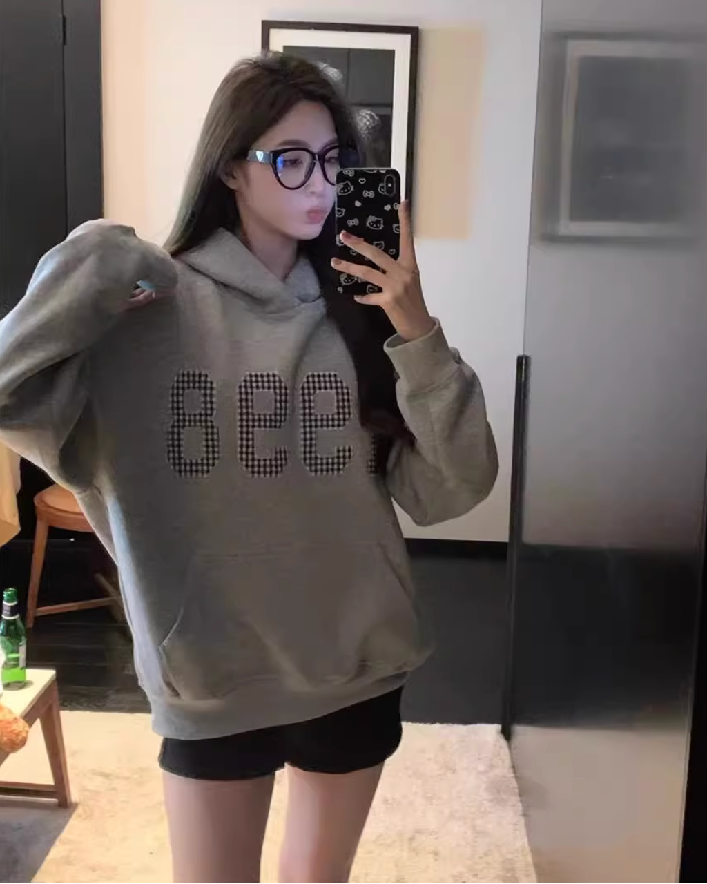 ギンガムステッチロゴプリントパーカー Mc 305