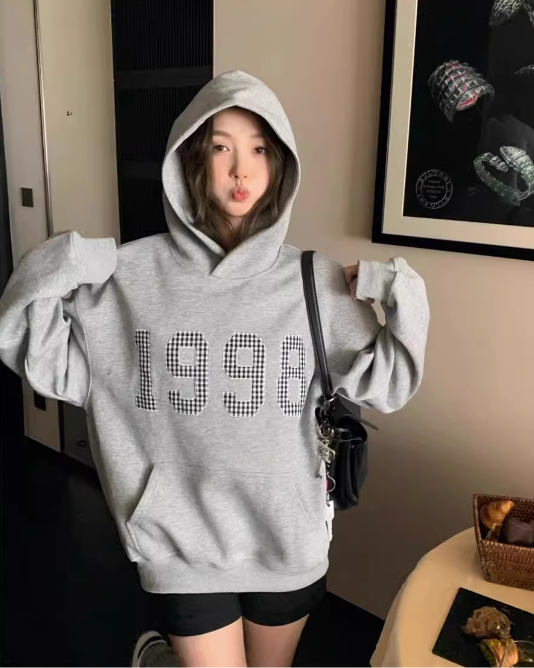 ギンガムステッチロゴプリントパーカー Mc 305