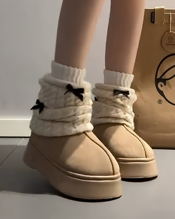 リボン厚底ムートンブーツ Mc 599