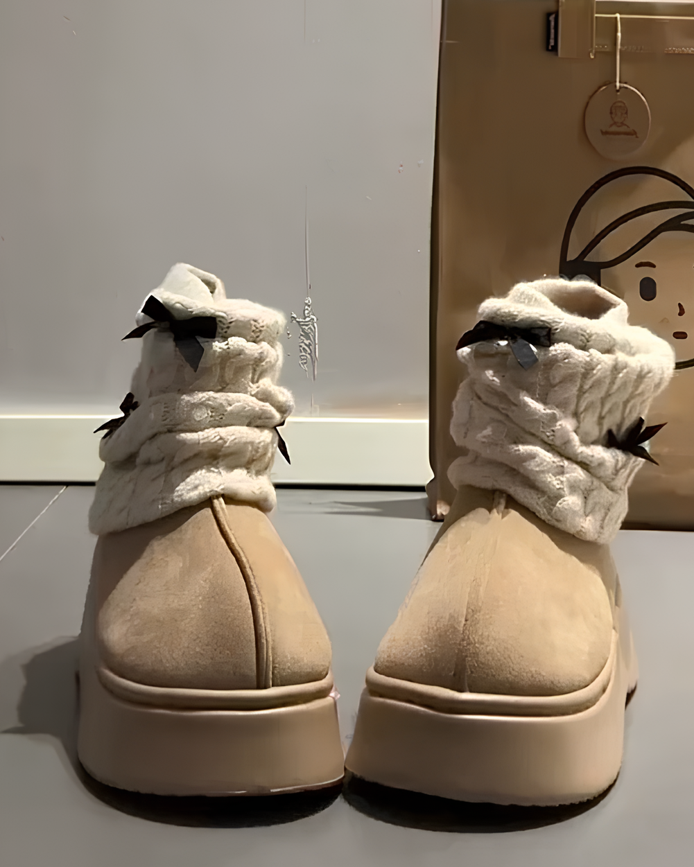 リボン厚底ムートンブーツ Mc 599