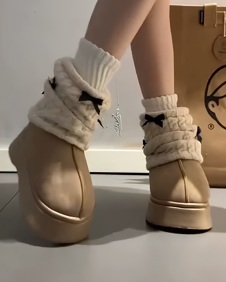 リボン厚底ムートンブーツ Mc 599