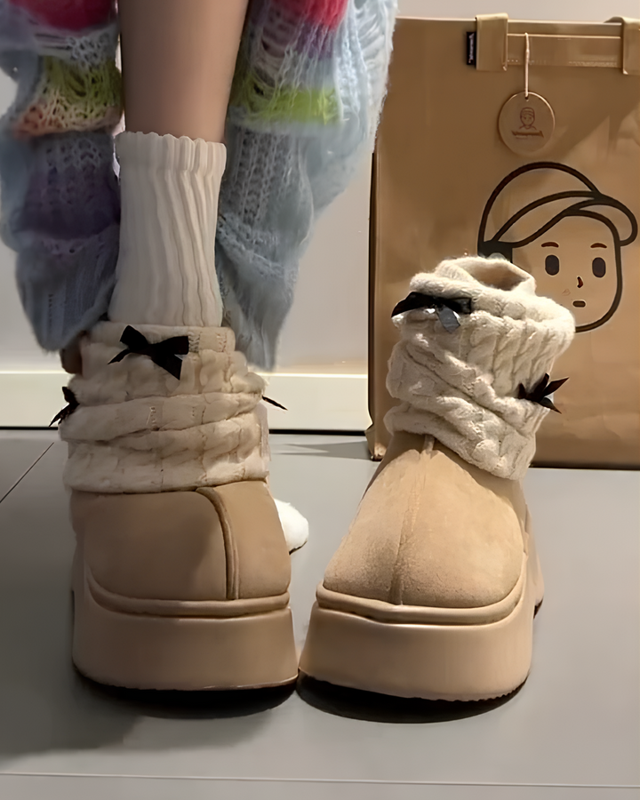 リボン厚底ムートンブーツ Mc 599