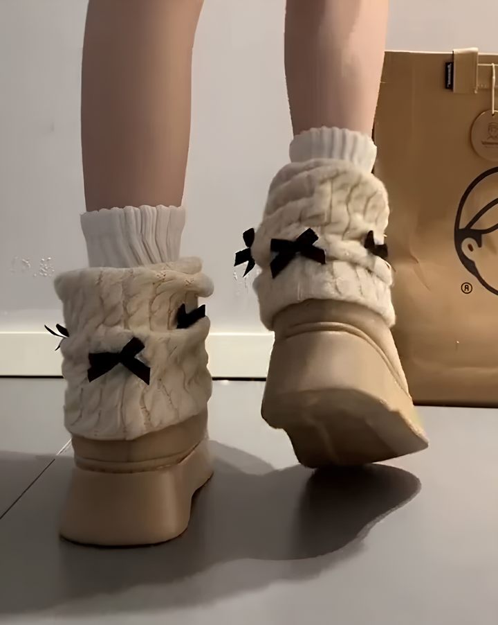 リボン厚底ムートンブーツ Mc 599