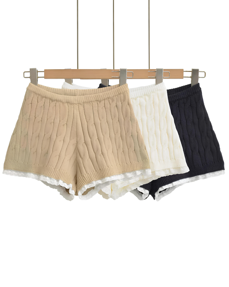 レースヘムふわもこケーブルニットショーツ Mc 624