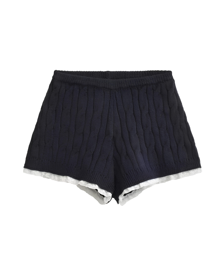 レースヘムふわもこケーブルニットショーツ Mc 624